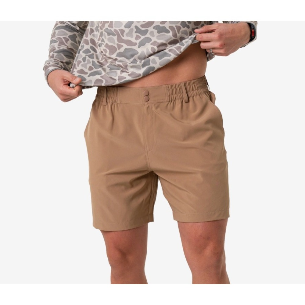 Burlebo Mens Performance Everyday Shorts Desert Tan Trout Pocket Size M 6in
